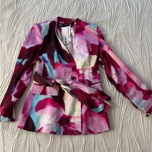 Zara Women's Multicolor Floral Blazer + Belt